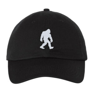Baseball hat with Bigfoot Sasquatch embroidered on the front could be "Bigfoot Sasquatch Embroidered Baseball Hat - Legendary Cryptid Design"