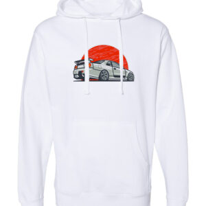 Hooded sweatshirt with embroidered Japanese sun and Nissan Skyline design on the chest. Stay fashionable and comfortable with this cultural and automotive-inspired hoodie.