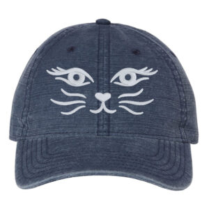 Text: Glow in the Dark Cat Face Baseball Hat - Embroidered Cap - Decorated Apparel
