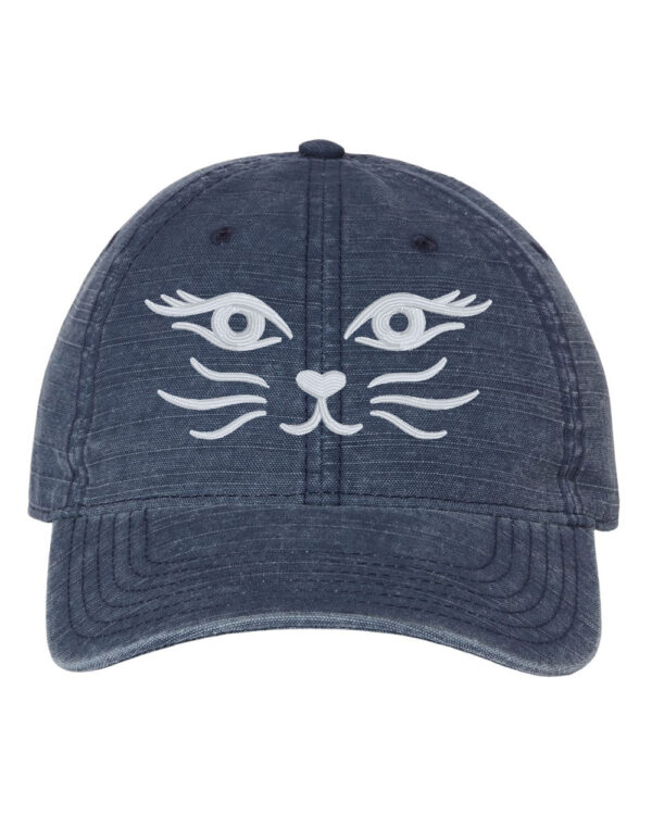 Text: Glow in the Dark Cat Face Baseball Hat - Embroidered Cap - Decorated Apparel