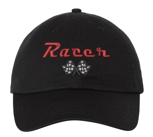Racer Embroidered Baseball Hat - Sporty Cap with Checker Flags - Motorsport-inspired Hat