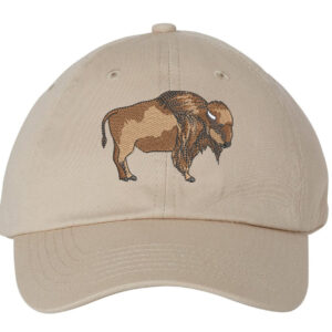 Baseball hat with embroidered image of a bison
