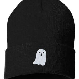 Embroidered White Cute Ghost Cuffed Beanie – A stylish winter hat for all ages.