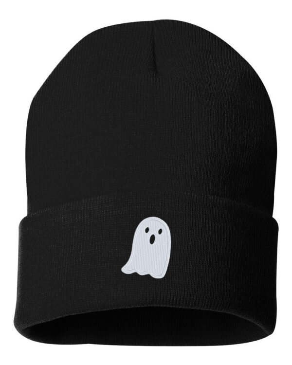 Embroidered White Cute Ghost Cuffed Beanie – A stylish winter hat for all ages.
