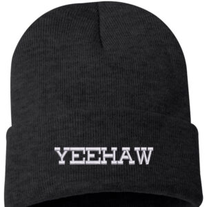 Yeehaw Embroidered Cuffed Beanie – Black knit hat featuring iconic 'Yeehaw' embroidery, blending Western charm with cozy winter style.