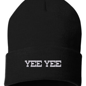 Yee Yee Embroidered Cuffed Beanie – Black knit hat with iconic 'Yee Yee' embroidery, blending country charm with urban cool for winter fashion.