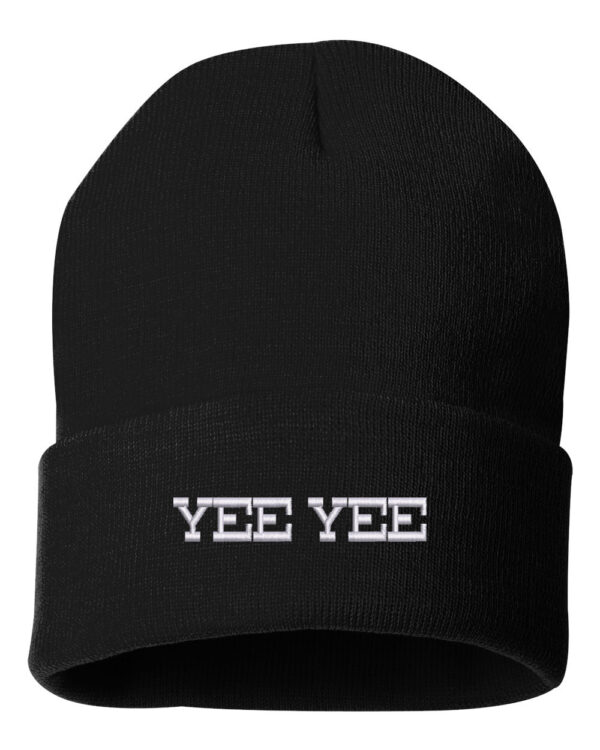 Yee Yee Embroidered Cuffed Beanie – Black knit hat with iconic 'Yee Yee' embroidery, blending country charm with urban cool for winter fashion.