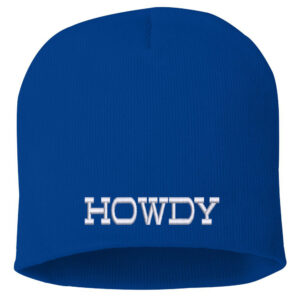 Howdy Embroidered Beanie – Black knit hat with bold 'Howdy' embroidery, seamlessly fusing urban sophistication with country charm for winter fashion.