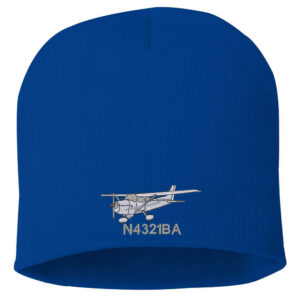 Cessna 172 Custom Embroidered Beanie – Black knit hat featuring a personalized Cessna 172 design with custom tail number, a must-have for aviation enthusiasts.