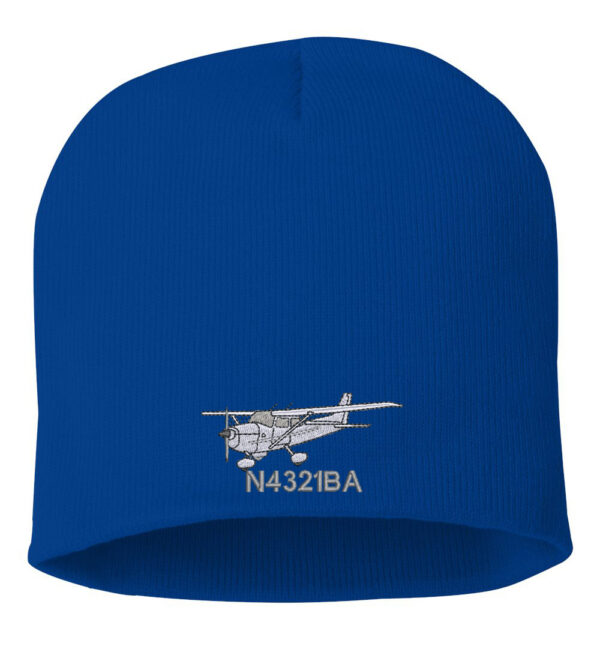 Cessna 172 Custom Embroidered Beanie – Black knit hat featuring a personalized Cessna 172 design with custom tail number, a must-have for aviation enthusiasts.