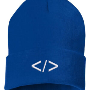 CodeCraft Elegance Cuffed Beanie - A winter essential for tech enthusiasts. This cuffed beanie features an intricately embroidered programming symbol, adding style and coding creativity to your cold-weather look.