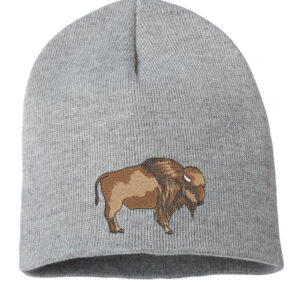 Buffalo Wilderness Embroidered Beanie - A winter essential for nature enthusiasts. This beanie features an intricately embroidered buffalo, adding untamed charm to your cold-weather ensemble.