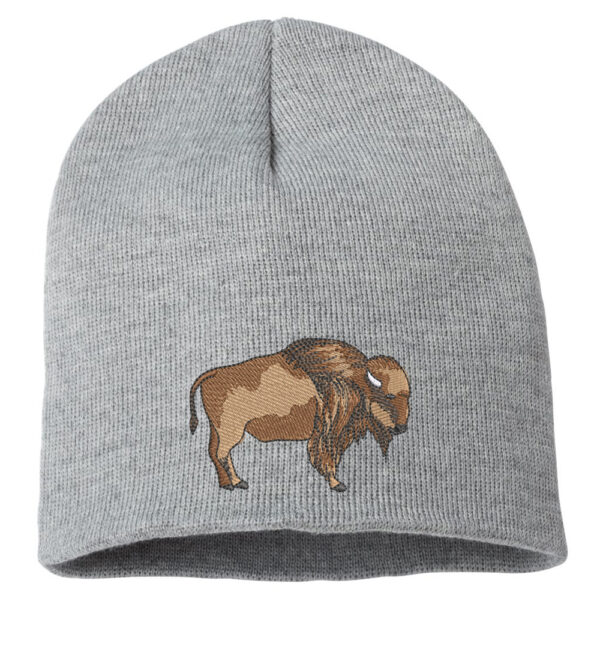 Buffalo Wilderness Embroidered Beanie - A winter essential for nature enthusiasts. This beanie features an intricately embroidered buffalo, adding untamed charm to your cold-weather ensemble.