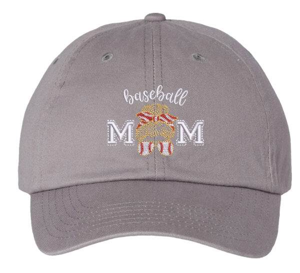 Image shows a baseball cap with the text "Blondie Baseball Mom" embroidered on the front.