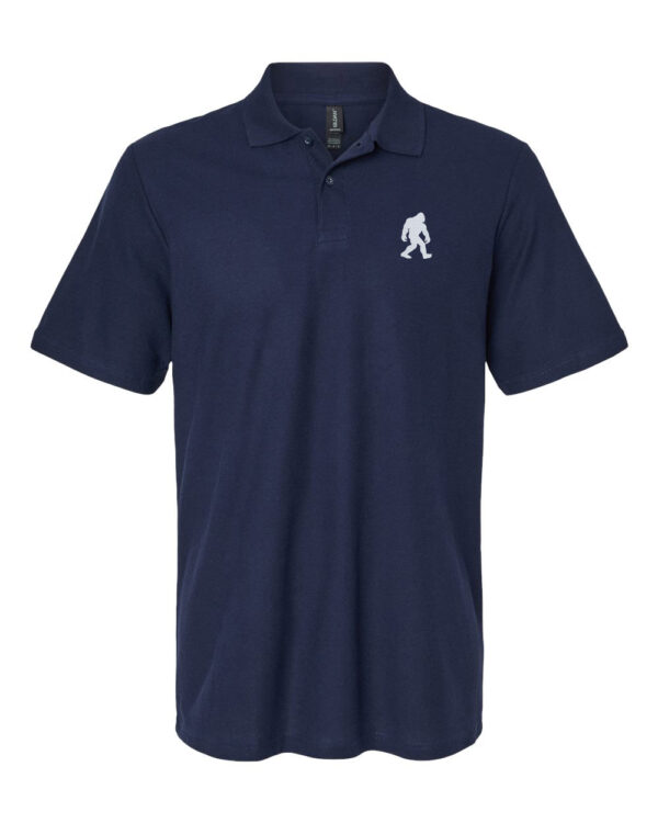 Bigfoot Polo Shirt featuring embroidered yeti design, perfect for hikers, campers, and outdoor enthusiasts.
