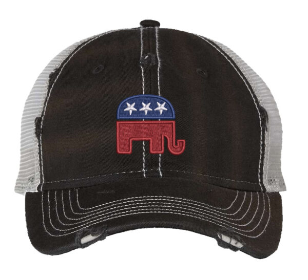 Political Republican Elephant Trucker Hat featuring elephant logo, perfect for republicans and Trump supporters