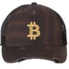 BTC Bitcoin Logo Trucker Hat featuring crypto design, perfect for investors and bitcoin enthusiasts.
