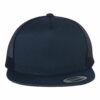 A stylish Yupoong six-panel snapback cap with a flat bill, ideal for business and brand owners.