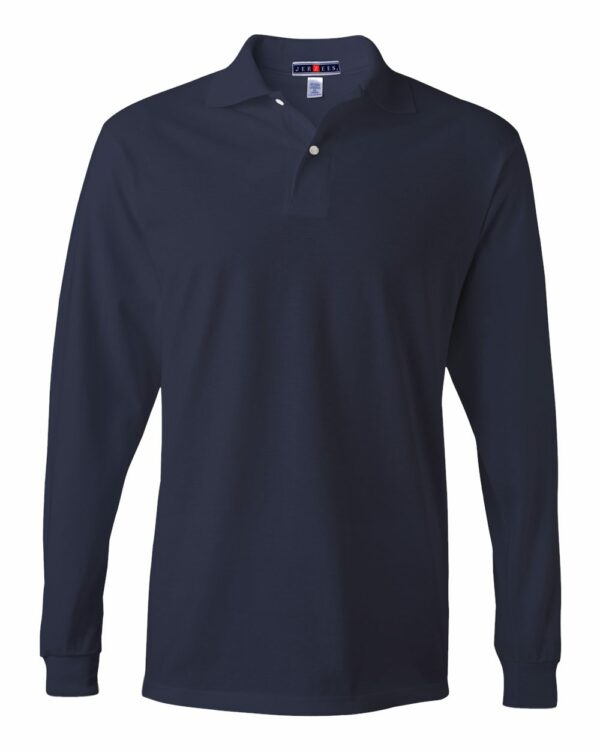 JERZEES SpotShield® 50/50 Long Sleeve Polo - 437MLR in various colors, showcasing long sleeves and high-quality fabric.