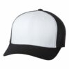 Flexfit 6511 Trucker Fitted Hat - Structured, six-panel, mid-profile design with a Permacurv visor and sewn eyelets.