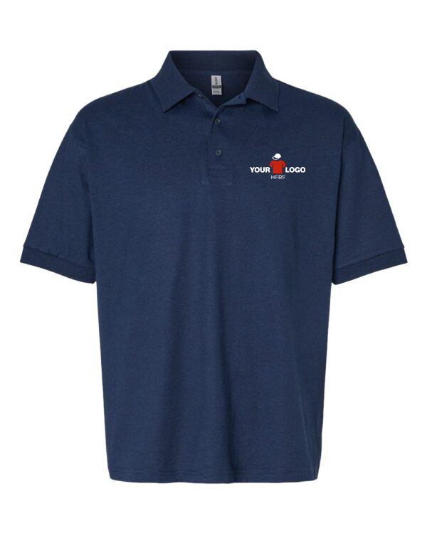 Detailed view of high-quality embroidered logo on professional polo shirt chest