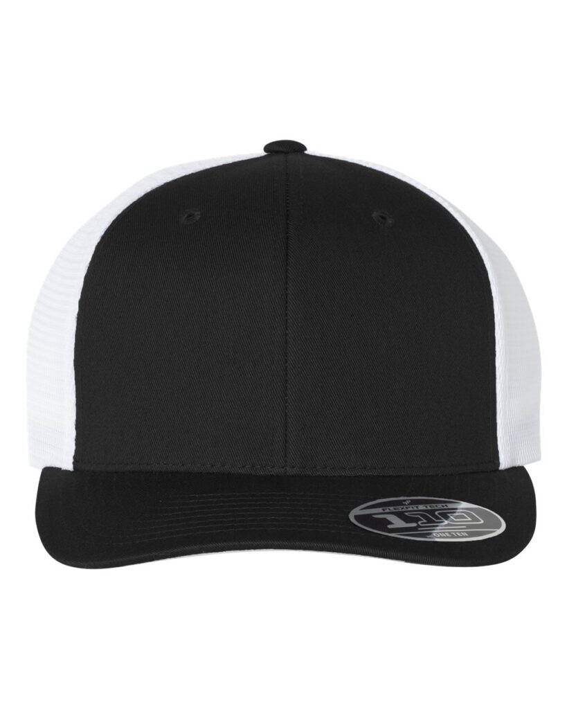 custom Flexfit snapback hat – Flexfit 110 trucker cap with mesh back and logo embroidery