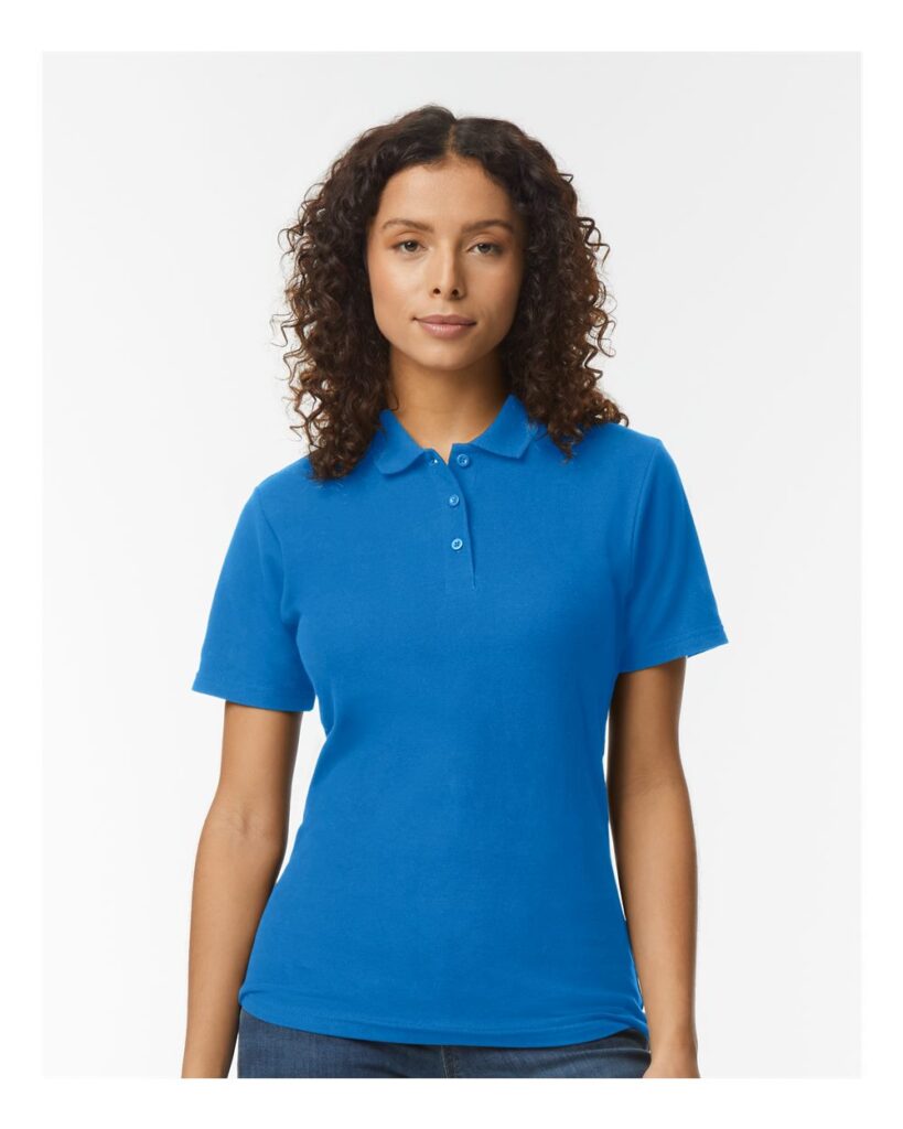Gildan 64800L custom women’s polo shirt – front view