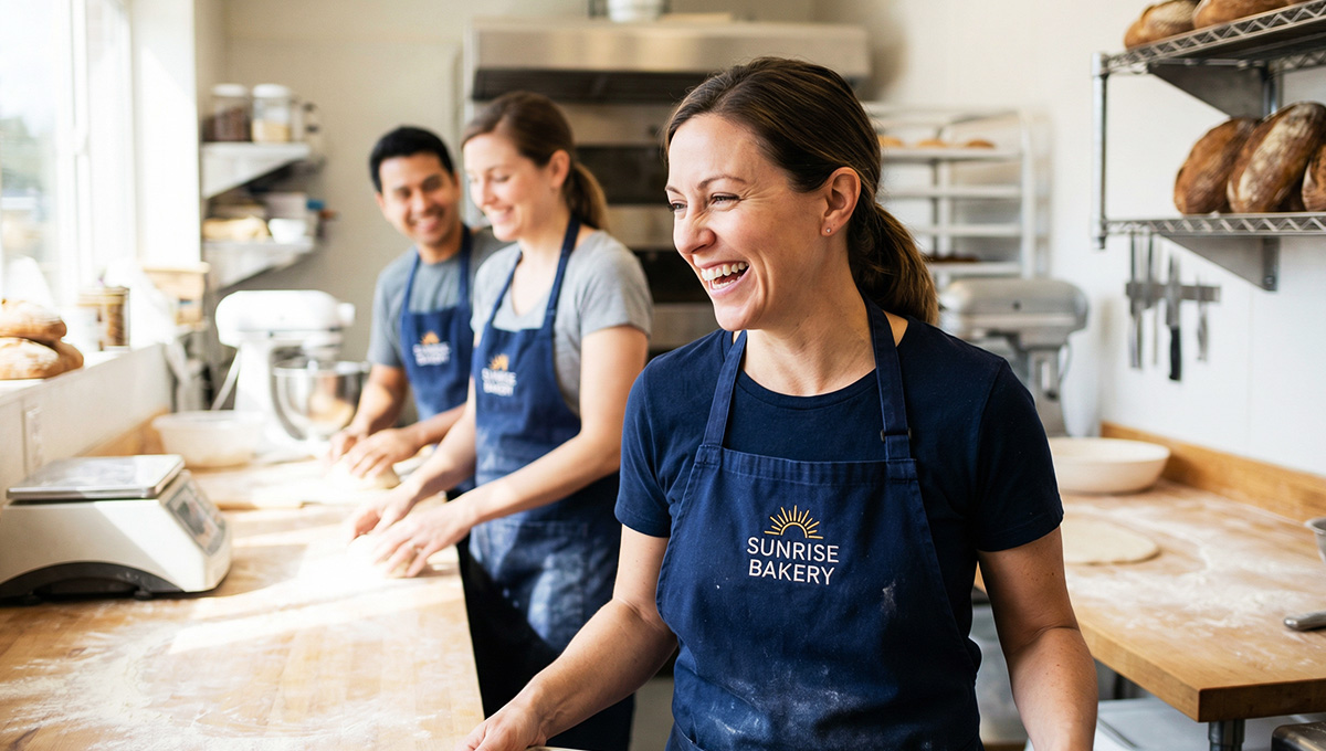 Team wearing branded embroidered uniforms demonstrating employee uniforms ROI in action