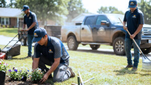 when to order summer uniforms for small business landscaping crew wearing branded polos and hats