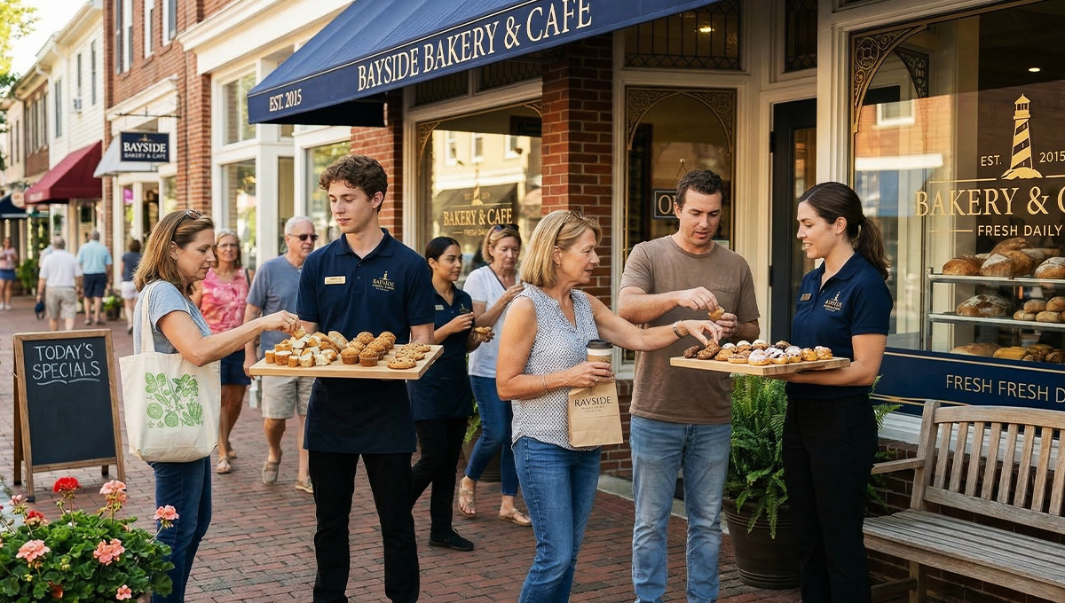 employees wearing left chest logo polo shirts for business uniforms