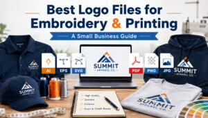Business logo file types for custom embroidery and printing on branded apparel