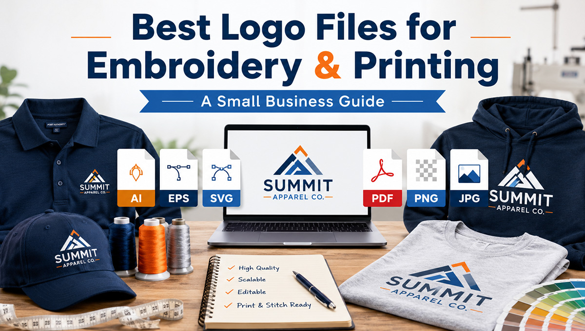 Business logo file types for custom embroidery and printing on branded apparel