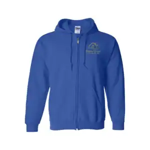 White full-zip hoodie with drawstrings and front pockets for customization.