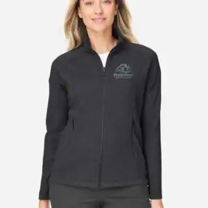 custom women's full zip jacket – Black Heather – on model – CNE727W