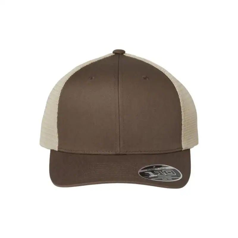 Brown/Stone Custom Flexfit Snapback Hat – Flexfit 110 Trucker with Mesh Back and Adjustable Fit