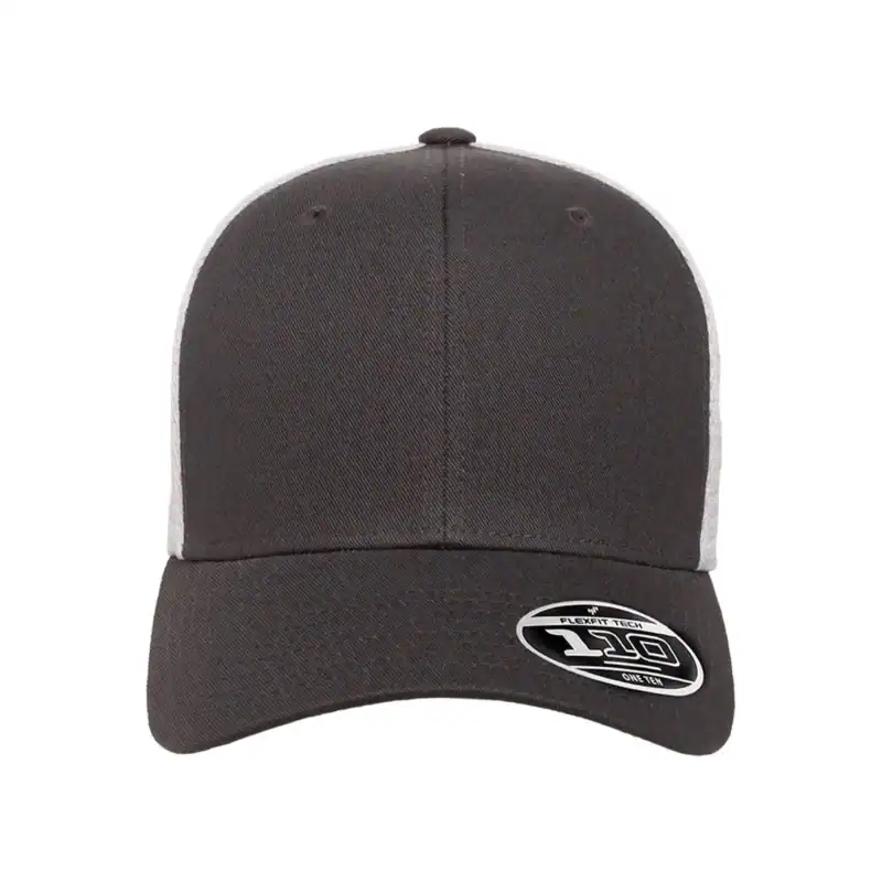 Charcoal/White Custom Flexfit Snapback Hat – Flexfit 110 Trucker with Mesh Back and Adjustable Fit