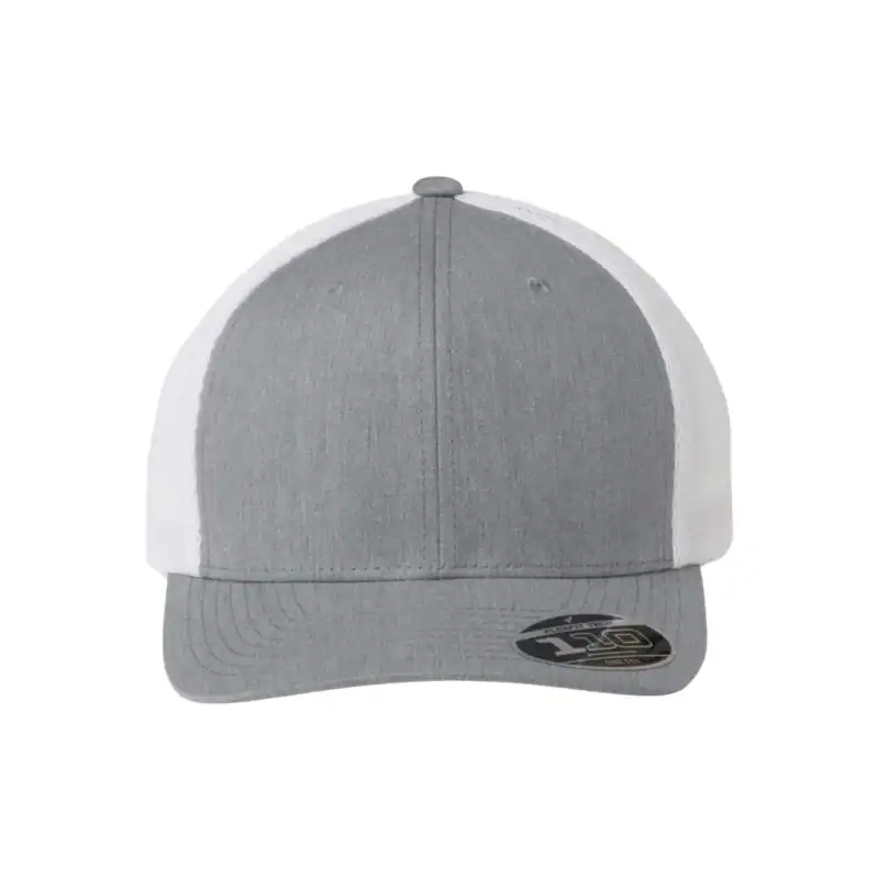 Heather/White Custom Flexfit Snapback Hat – Flexfit 110 Trucker with Mesh Back and Adjustable Fit