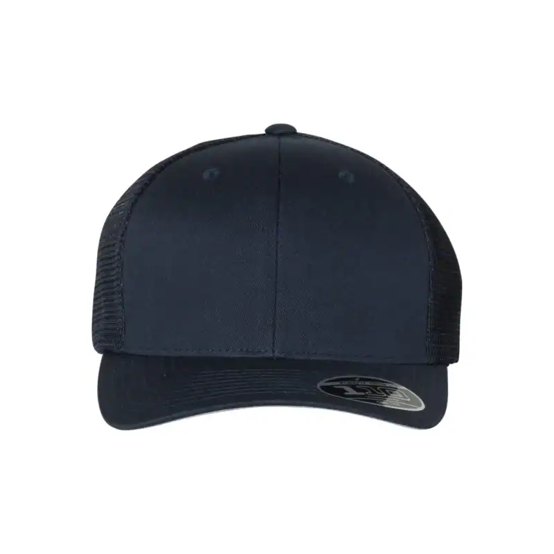 Navy Blue Custom Flexfit Snapback Hat – Flexfit 110 Trucker with Mesh Back and Adjustable Fit