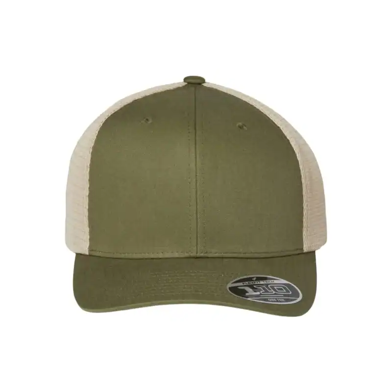 Olive/Stone Custom Flexfit Snapback Hat – Flexfit 110 Trucker with Mesh Back and Adjustable Fit