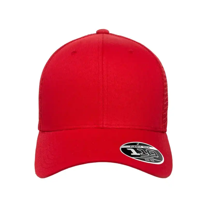 Red Custom Flexfit Snapback Hat – Flexfit 110 Trucker with Mesh Back and Adjustable Fit