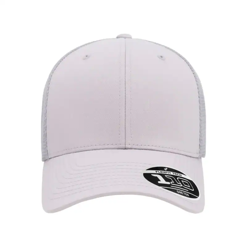 Silver Custom Flexfit Snapback Hat – Flexfit 110 Trucker with Mesh Back and Adjustable Fit