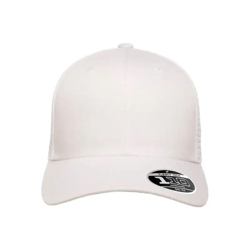 White Custom Flexfit Snapback Hat – Flexfit 110 Trucker with Mesh Back and Adjustable Fit