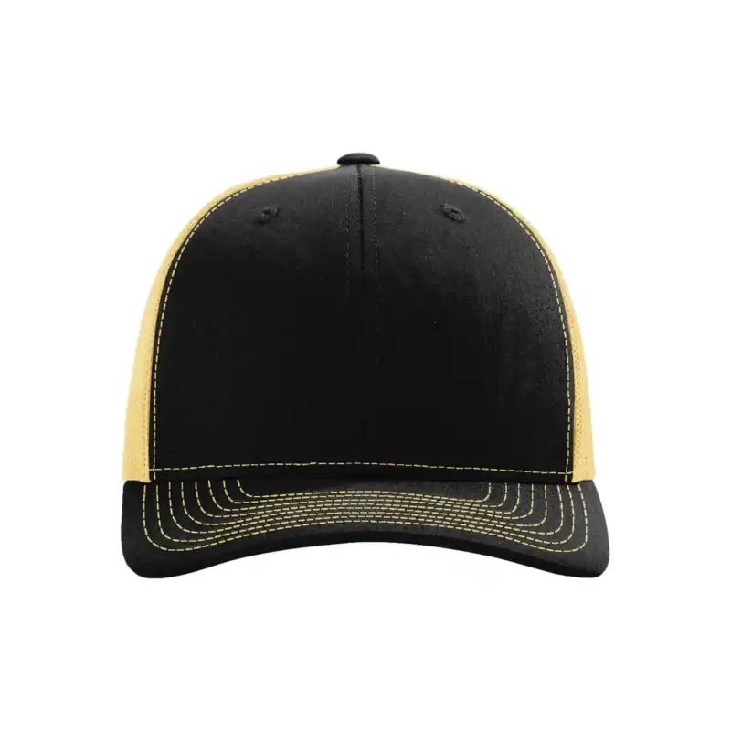 Black/ Vegas Gold Custom Richardson 112 Trucker Hat – Embroidered Logo Snapback Cap | Mesh Back