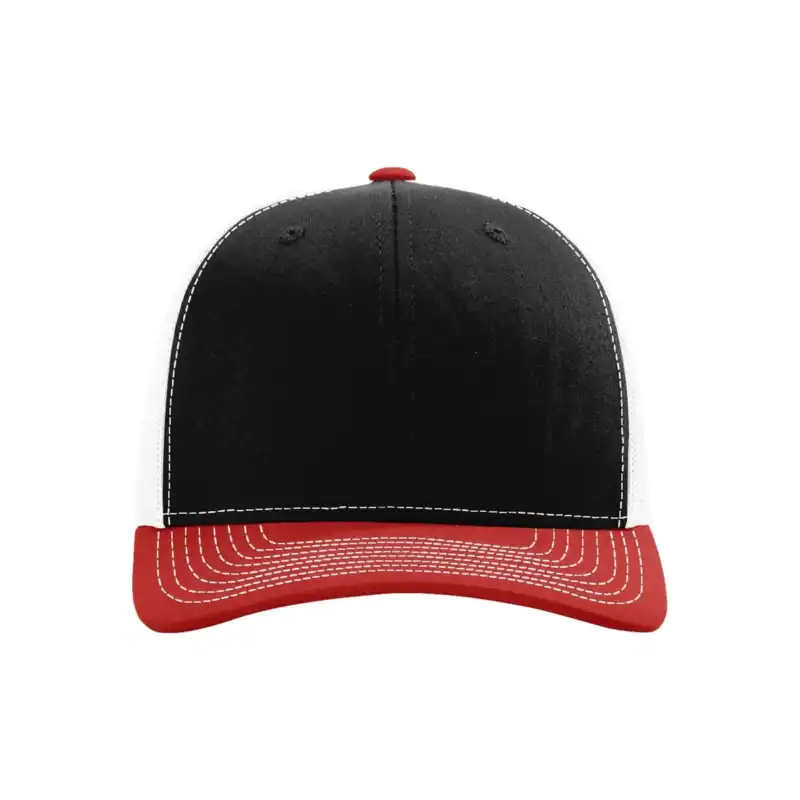 Black/ White/ Red Custom Richardson 112 Trucker Hat – Embroidered Logo Snapback Cap | Mesh Back