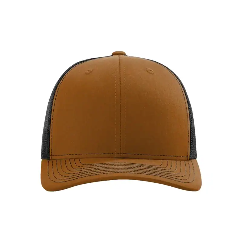 Carmel/ Black Custom Richardson 112 Trucker Hat – Embroidered Logo Snapback Cap | Mesh Back