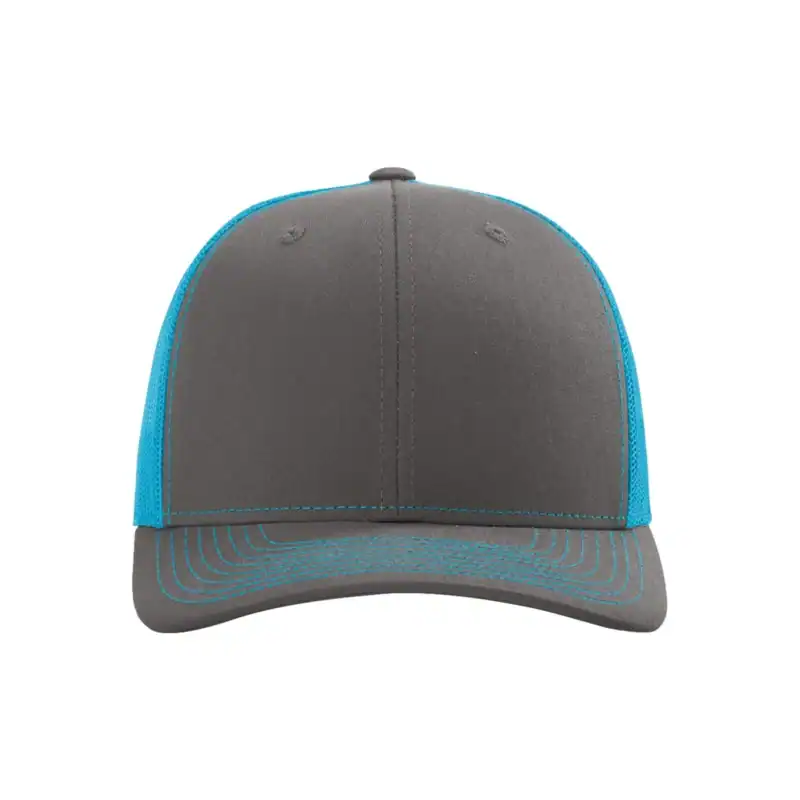 Charcoal/ Neon Blue Custom Richardson 112 Trucker Hat – Embroidered Logo Snapback Cap | Mesh Back