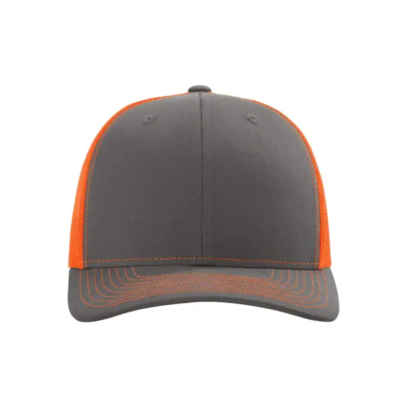 Charcoal/Neon Orange Custom Richardson 112 Trucker Hat – Embroidered Logo Snapback Cap | Mesh Back