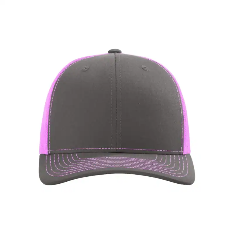 Charcoal/ Neon Pink Custom Richardson 112 Trucker Hat – Embroidered Logo Snapback Cap | Mesh Back