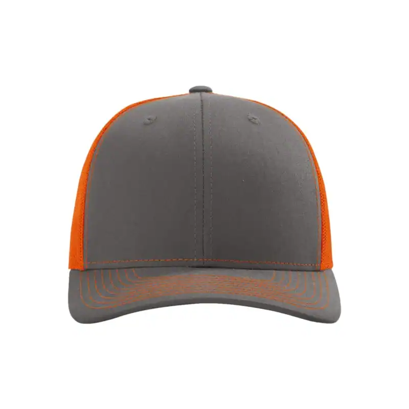 Charcoal/ Orange Custom Richardson 112 Trucker Hat – Embroidered Logo Snapback Cap | Mesh Back