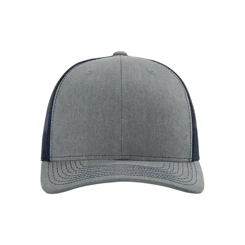 Heather Grey/ Navy Custom Richardson 112 Trucker Hat – Embroidered Logo Snapback Cap | Mesh Back